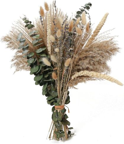 Dried Flowers Bouquet, 17" Dried Pampas Grass Decor Inc Lavender Eucalyptus DIY Floral Arrangements for Home Office Decoration,Wedding centerpieces in Kuwait