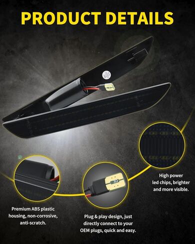 Asgohme LED الجبهة الحاجز الجانب علامة بدوره أضواء إشارة استبدال الجمعية متوافق مع BMW E82 E88 E90 E91 E92 E93 E60 E61 E83، عدسة مدخنة داكنة Sidemarker العنبر حزمة مصباح من 2 in Kuwait