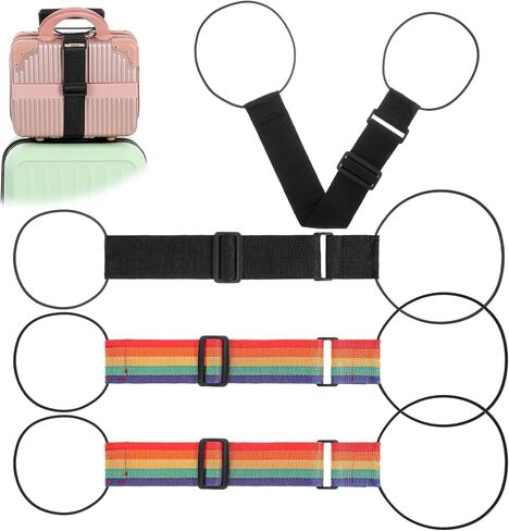 4 Pack Adjustable Luggage Straps Suitcase Belt for Add a Bag, Lightweight Easy Elastic Wrap Belts for Attaching Extra Bags, Luggage Straps Bag Bungee, Travel Accessories(Black/Rainbow) in Saudi Arabia
