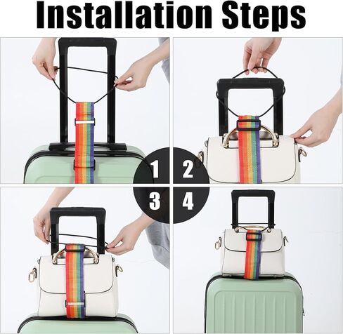 4 Pack Adjustable Luggage Straps Suitcase Belt for Add a Bag, Lightweight Easy Elastic Wrap Belts for Attaching Extra Bags, Luggage Straps Bag Bungee, Travel Accessories(Black/Rainbow) in Saudi Arabia