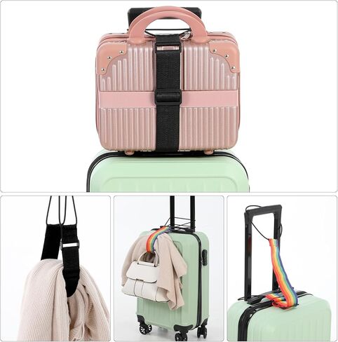 4 Pack Adjustable Luggage Straps Suitcase Belt for Add a Bag, Lightweight Easy Elastic Wrap Belts for Attaching Extra Bags, Luggage Straps Bag Bungee, Travel Accessories(Black/Rainbow) in Saudi Arabia