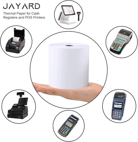 لفات ورق حرارية من Jayard مقاس 2-1/4 بوصة × 85 بوصة لبطاقة الائتمان - لفات ورق حرارية مقاس 2.25 × 85 قدمًا، لفات تسجيل النقد مقاس 58 مم - ورق طباعة حراري بشريط تسجيل ممتاز (5 لفات) in Kuwait