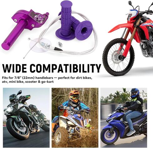 XINGWU Mini Bike Throttle Kit Universal 7/8" 22mm CNC Quick Action Twist Throttle with Cable Throttle Assembly for CRF KLX SSR TTR 50cc-250cc Dirt Pit Bike Mini Bike ATV Motorcycle (Purple) in Saudi Arabia