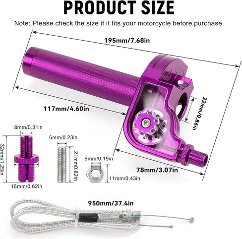 XINGWU Mini Bike Throttle Kit Universal 7/8" 22mm CNC Quick Action Twist Throttle with Cable Throttle Assembly for CRF KLX SSR TTR 50cc-250cc Dirt Pit Bike Mini Bike ATV Motorcycle (Purple) in Saudi Arabia