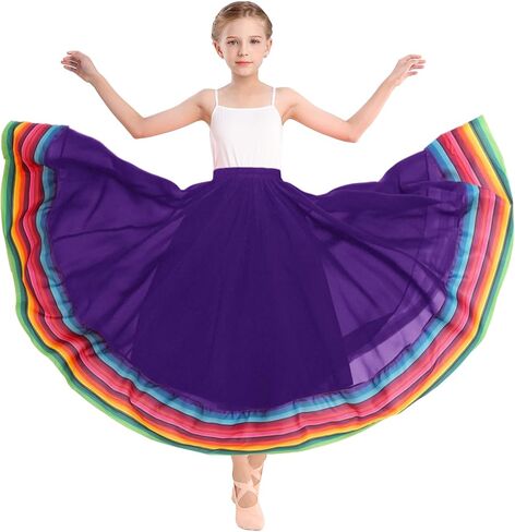 Girls Chiffon Swing Long Skirt for Lyrical Belly Folkloric Mexican Dance & Flamenco Dance Skirt in Saudi Arabia