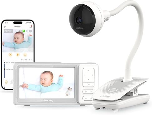 CHILLAX Giraffe Pro Max Baby Monitor, 1080p Full HD Camera with 5" 720p Screen, Privacy Mode, Flexible Gooseneck, Auto-Dimming LED, Two-Way Talk, and Night Vision, Video with Camera and Audio in Kuwait