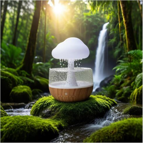 Weljoy Zen Rain Cloud Night Light - نافورة مياه لاسلكية على سطح الطاولة مع صوت تنقيط مهدئ، 7 ألوان LED وبطارية قابلة لإعادة الشحن 2000 مللي أمبير في الساعة ديكور منزلي لغرفة النوم والمكتب المنزلي والاسترخاء (لا حاجة إلى منفذ) in Kuwait