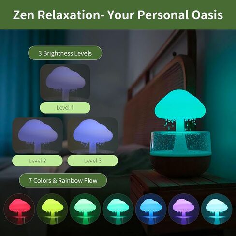 Weljoy Zen Rain Cloud Night Light - نافورة مياه لاسلكية على سطح الطاولة مع صوت تنقيط مهدئ، 7 ألوان LED وبطارية قابلة لإعادة الشحن 2000 مللي أمبير في الساعة ديكور منزلي لغرفة النوم والمكتب المنزلي والاسترخاء (لا حاجة إلى منفذ) in Kuwait