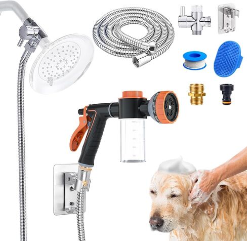 Dog Shower Attachment Water Hose Nozzle Sprayer Set with Metal 3-Way Shower Diverter Long Hose for Bathroom Shower Arm Easy Indoor Outdoor Pet Bathing Tool in Saudi Arabia