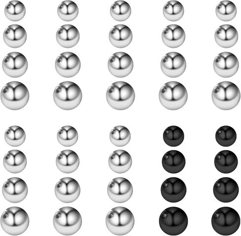 40PCS 16G Piercing Balls, 3/4/5/6mm Internal thread Septum Balls, Stainless Steel Piercing Ball, for Piercing Jewelry Tongue, Nipple, Navel, Nose (Black, Silver, 4 sizes) in Kuwait