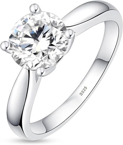 مويسانيتي خاتم الخطوبة سوليتير للنساء 1.5ct-2ct جولة قطع D اللون VVS1 مختبر خلق الميوسانيت خاتم الزفاف S925 الفضة الاسترليني 18K الذهب الأبيض مطلي خاتم وعد الذكرى السنوية الأنيقة in Kuwait