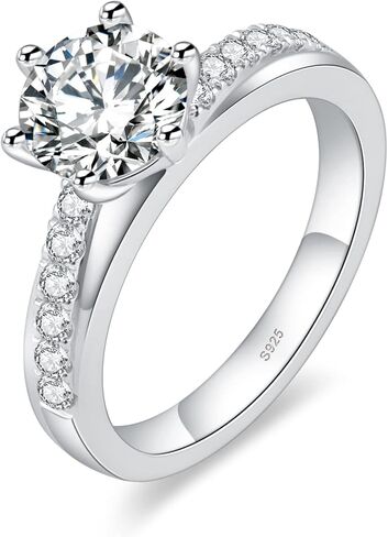 مويسانيتي خاتم الخطوبة سوليتير للنساء 1.5ct-2ct جولة قطع D اللون VVS1 مختبر خلق الميوسانيت خاتم الزفاف S925 الفضة الاسترليني 18K الذهب الأبيض مطلي خاتم وعد الذكرى السنوية الأنيقة in Kuwait