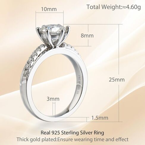 مويسانيتي خاتم الخطوبة سوليتير للنساء 1.5ct-2ct جولة قطع D اللون VVS1 مختبر خلق الميوسانيت خاتم الزفاف S925 الفضة الاسترليني 18K الذهب الأبيض مطلي خاتم وعد الذكرى السنوية الأنيقة in Kuwait