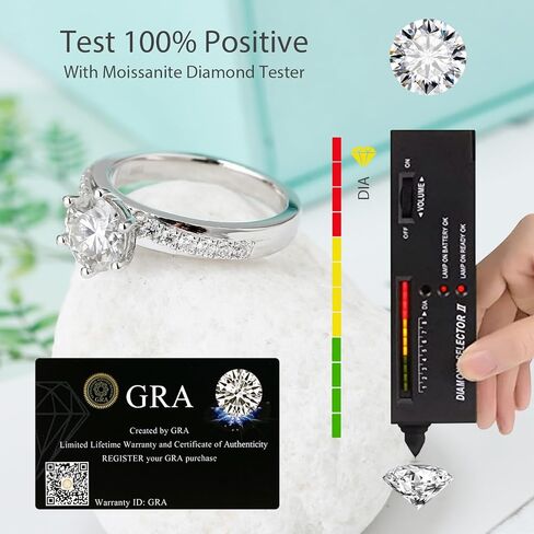مويسانيتي خاتم الخطوبة سوليتير للنساء 1.5ct-2ct جولة قطع D اللون VVS1 مختبر خلق الميوسانيت خاتم الزفاف S925 الفضة الاسترليني 18K الذهب الأبيض مطلي خاتم وعد الذكرى السنوية الأنيقة in Kuwait