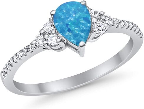Blue Apple Co. Art Deco Teardrop Pear Shaped Half Eternity Accent Wedding Engagement Ring Round Cubic Zirconia 925 Sterling Silver in Saudi Arabia