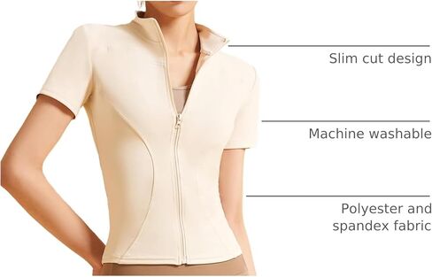 Women's Running Slim Full Zipper Stand-up Collar Fitness Casual Short Sleeve Sports Workout Jacket in Saudi Arabia
