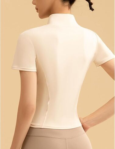 Women's Running Slim Full Zipper Stand-up Collar Fitness Casual Short Sleeve Sports Workout Jacket in Saudi Arabia