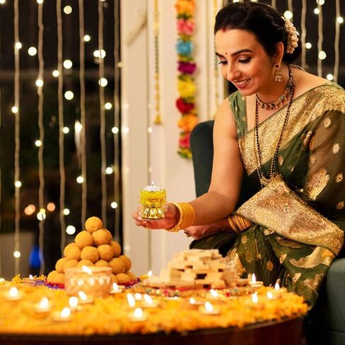 قطعتان من حامل شموع اللوتس، شمعدان ذهبي للطاولة المركزية لتزيين حفلات الزفاف، مصابيح زيت دياس الهندية لسمن ديوالي بوجا، ديكور منزلي لمعبد بوذا in Kuwait