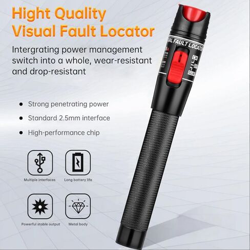 Moocci Fiber Visual Fault Locator 30mW 30KM - مجموعة أدوات اختبار كابلات الألياف الضوئية VFL مع محول FC ذكر إلى LC أنثى - كاشف اختبار مصدر أدوات الألياف البصرية لـ LC/FC/SC/ST، اختبار كابل الشبكة in Kuwait