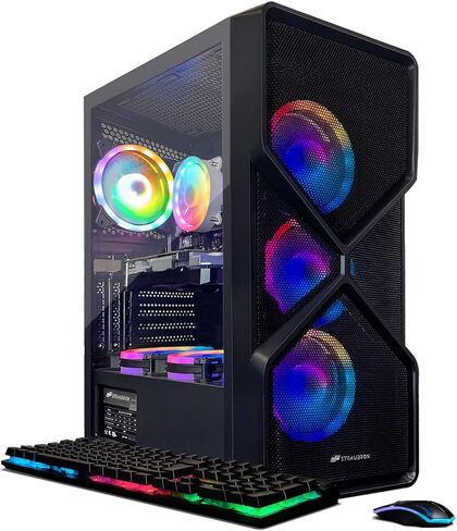 STGAubron Gaming Desktop PC, Intel Core i7 3.4G up to 3.9G, 32G DDR3, 1T SSD, GeForce RTX 3060 Ti 8G GDDR6, 600M WiFi, BT 5.0, RGB Fan x 6, RGB Keyboard&Mouse&Mouse Pad, RGB BT Sound Bar, W10H64 in Kuwait