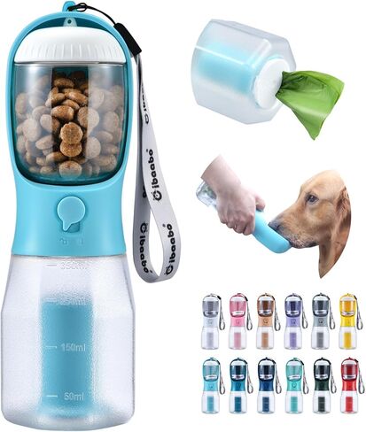 Dog Water Bottle with Food Container & Poop Bag Holder, Travel Water Bowl, Portable Pet Dispenser, Dog Stuff Accessories Items, Puppy Essentials Necessities for Yorkie Chihuahua Walking Hiking in Kuwait