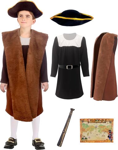مجموعة زي إكسبلورر نافيجيتور للأطفال الأولاد ملابس لعب الأدوار التاريخية الاستعمارية لملابس الهالوين من 4 إلى 12 سنة in Kuwait