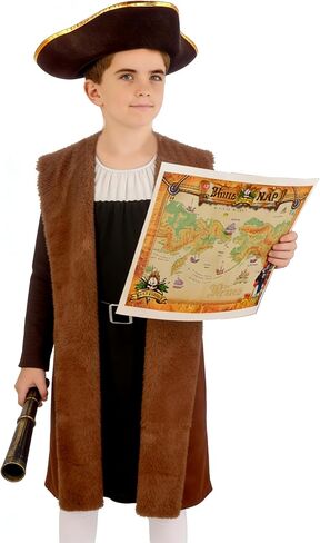 مجموعة زي إكسبلورر نافيجيتور للأطفال الأولاد ملابس لعب الأدوار التاريخية الاستعمارية لملابس الهالوين من 4 إلى 12 سنة in Kuwait