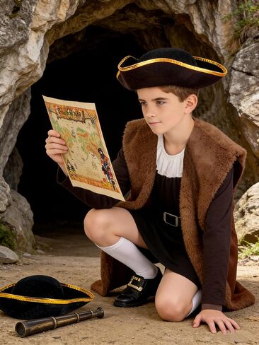 مجموعة زي إكسبلورر نافيجيتور للأطفال الأولاد ملابس لعب الأدوار التاريخية الاستعمارية لملابس الهالوين من 4 إلى 12 سنة in Kuwait