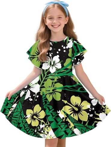 فساتين ساموا البولينيزية للفتيات فستان صيفي غير رسمي للحفلات على شكل حرف a ميدي فستان متزلج للأطفال من 3 إلى 14T ملابس مدرسية للأطفال in Kuwait