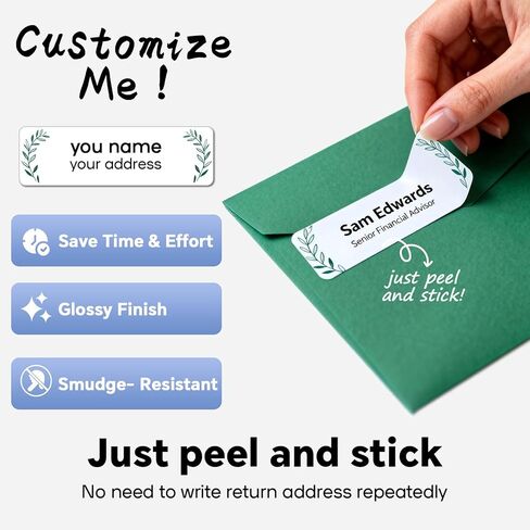 ملصقات عنوان الإرجاع الشخصية - ملصقات الاسم والعناوين المخصصة بتصميمك الخاص أو عملك الفني، ملصقات بريدية مقاومة للماء للأظرف والحزم والهدايا (50-1000 ملصق) in Kuwait