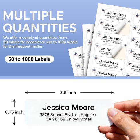 ملصقات عنوان الإرجاع الشخصية - ملصقات الاسم والعناوين المخصصة بتصميمك الخاص أو عملك الفني، ملصقات بريدية مقاومة للماء للأظرف والحزم والهدايا (50-1000 ملصق) in Kuwait