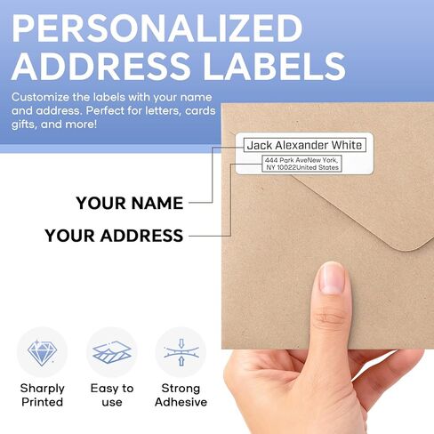 ملصقات عنوان الإرجاع الشخصية - ملصقات الاسم والعناوين المخصصة بتصميمك الخاص أو عملك الفني، ملصقات بريدية مقاومة للماء للأظرف والحزم والهدايا (50-1000 ملصق) in Kuwait