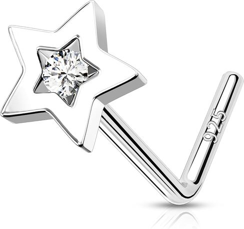 MeIighting 925 Sterling Silver Flower Nose Stud L Shaped Nose Ring 20G Solid Silver Nose Piercing Jewelry Clear CZ for Women Men Nostril Piercing in Saudi Arabia