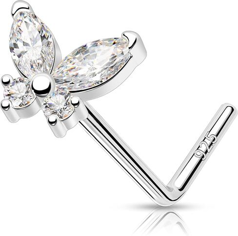 MeIighting 925 Sterling Silver Flower Nose Stud L Shaped Nose Ring 20G Solid Silver Nose Piercing Jewelry Clear CZ for Women Men Nostril Piercing in Saudi Arabia