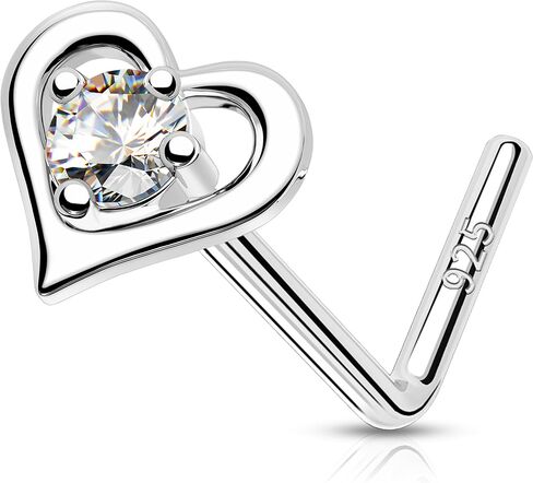 MeIighting 925 Sterling Silver Flower Nose Stud L Shaped Nose Ring 20G Solid Silver Nose Piercing Jewelry Clear CZ for Women Men Nostril Piercing in Saudi Arabia