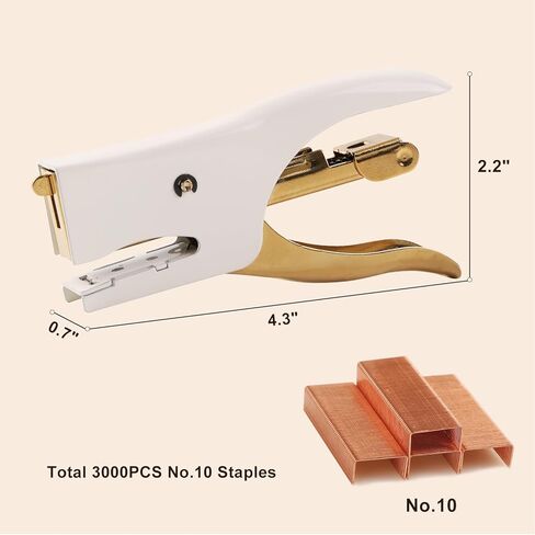 Vintage Mini Stapler - 12 Sheet Capacity Small Hand Held Plier Stapler with 3000PCS No. 10 Staples for Office, School, Crafting, Sealing Kraft Takeout Bags (White, Mini) in Kuwait