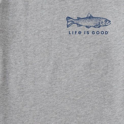Life is Good. Men's Etched Simple Fish Long Sleeve Crusher Tee, Heather Gray in Saudi Arabia
