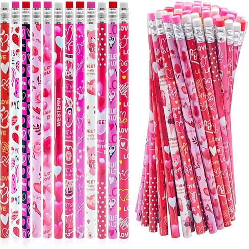 72 قلم رصاص لعيد الحب، 12 تصميمًا من أقلام الرصاص الخشبية لعيد الحب، أقلام رصاص على شكل قلب عيد الحب مع ممحاة لتبادل هدايا عيد الحب، هدايا حفلات الأطفال، مكافآت الفصول الدراسية للأطفال in Kuwait