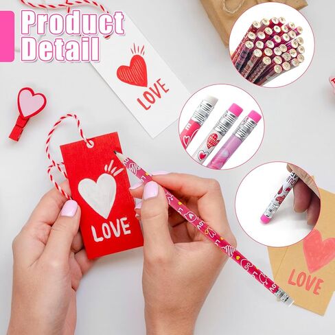 72 قلم رصاص لعيد الحب، 12 تصميمًا من أقلام الرصاص الخشبية لعيد الحب، أقلام رصاص على شكل قلب عيد الحب مع ممحاة لتبادل هدايا عيد الحب، هدايا حفلات الأطفال، مكافآت الفصول الدراسية للأطفال in Kuwait