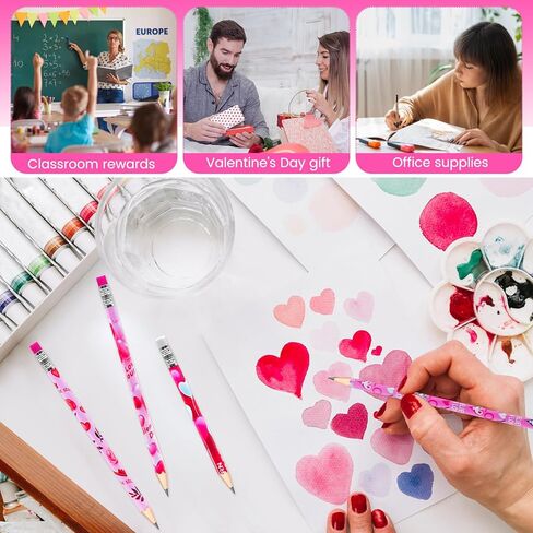72 قلم رصاص لعيد الحب، 12 تصميمًا من أقلام الرصاص الخشبية لعيد الحب، أقلام رصاص على شكل قلب عيد الحب مع ممحاة لتبادل هدايا عيد الحب، هدايا حفلات الأطفال، مكافآت الفصول الدراسية للأطفال in Kuwait