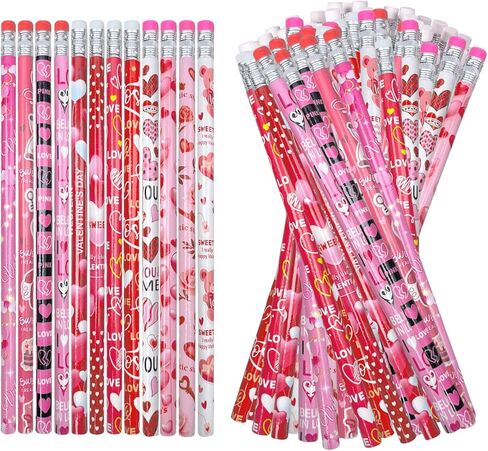 Valentine's Day Pencils with Erasers Bulk Holiday Pencils Valentine Pencil, 12 Style (48) in Saudi Arabia
