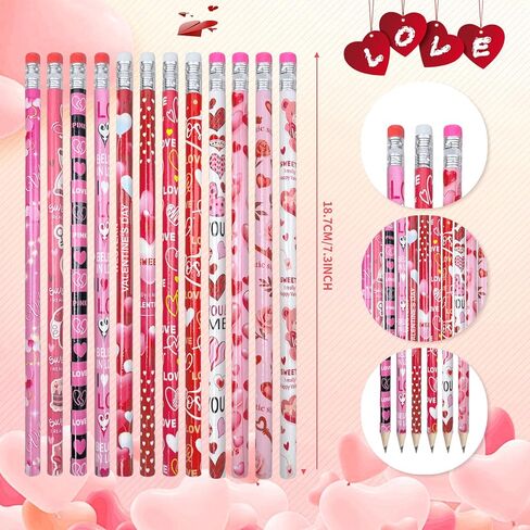 Valentine's Day Pencils with Erasers Bulk Holiday Pencils Valentine Pencil, 12 Style (48) in Saudi Arabia