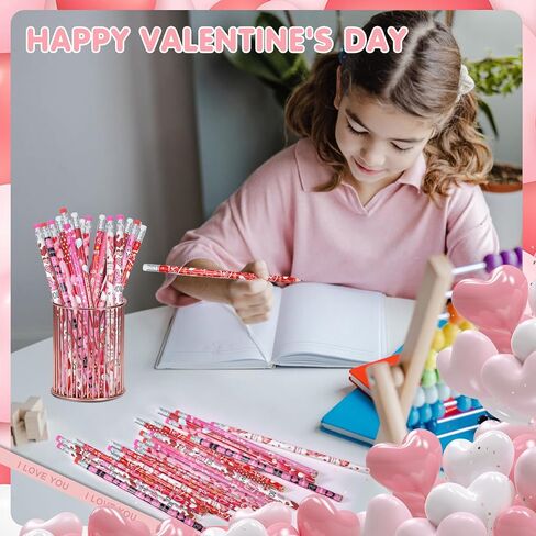 Valentine's Day Pencils with Erasers Bulk Holiday Pencils Valentine Pencil, 12 Style (48) in Saudi Arabia