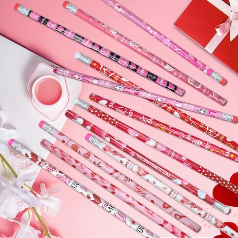Valentine's Day Pencils with Erasers Bulk Holiday Pencils Valentine Pencil, 12 Style (48) in Saudi Arabia