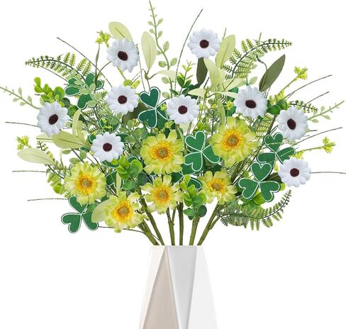 8 قطع من الزهور الاصطناعية لعيد القديس باتريك مقاس 45.72 سم سيقان عيد القديس باتريك الاصطناعية من شمروخ سيقان التوت الأخضر المزيفة لتزيين طاولة غرفة المعيشة المنزلية in Kuwait