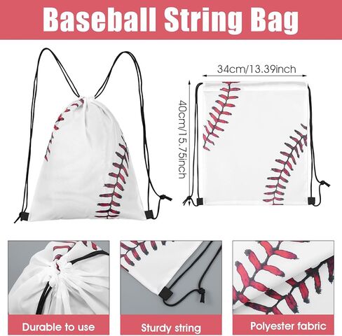 16 PCS Baseball Drawstring String Bag, 13.4"x15.7" Baseball Goodie Bags Lightweight Baseballs Drawstring Backpack Bag Drawstrings Gym Bages for Team Sport Ball Theme Birthday Party Supplies in Saudi Arabia