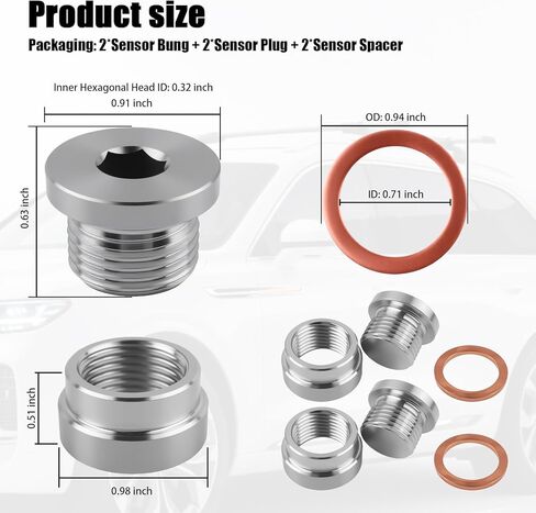 2PCS M18x1.5 Sensor Bung,304 Stainless Steel Sensor Bung & Plug Kit with 2 Copper Spacer & Inner Hex Head,Step Thread Car Accessories for Motorcycle Car Truck Exhaust Systems in Saudi Arabia