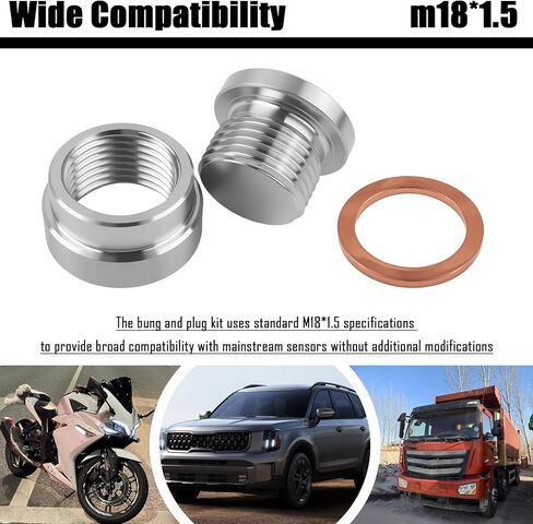 2PCS M18x1.5 Sensor Bung,304 Stainless Steel Sensor Bung & Plug Kit with 2 Copper Spacer & Inner Hex Head,Step Thread Car Accessories for Motorcycle Car Truck Exhaust Systems in Saudi Arabia
