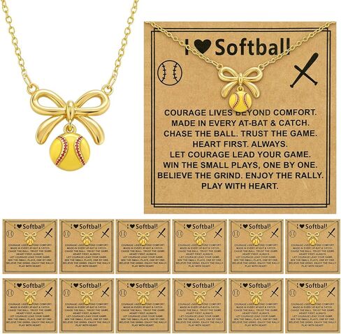 Kingdder 12 Set Softball Necklaces for Women Inspirational Brass Bow Pendant Adjustable Sport Accessories Birthday Christian Jewelry Gifts for Team Coach Player Sports Lovers in Saudi Arabia