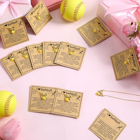 Kingdder 12 Set Softball Necklaces for Women Inspirational Brass Bow Pendant Adjustable Sport Accessories Birthday Christian Jewelry Gifts for Team Coach Player Sports Lovers in Saudi Arabia